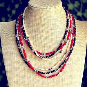 Vintage Red Black Cream Beaded Necklace Set 33"